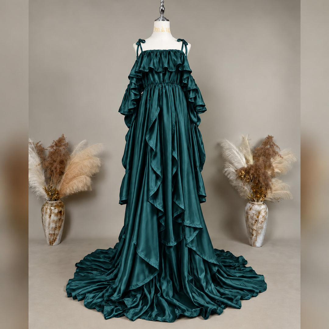 Amber Gown | Silky Tiered Ruffle Off-Shoulder Maternity Photography Dress