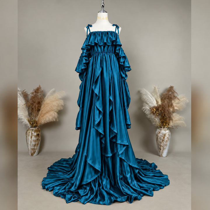 Amber Gown | Silky Tiered Ruffle Off-Shoulder Maternity Photography Dress