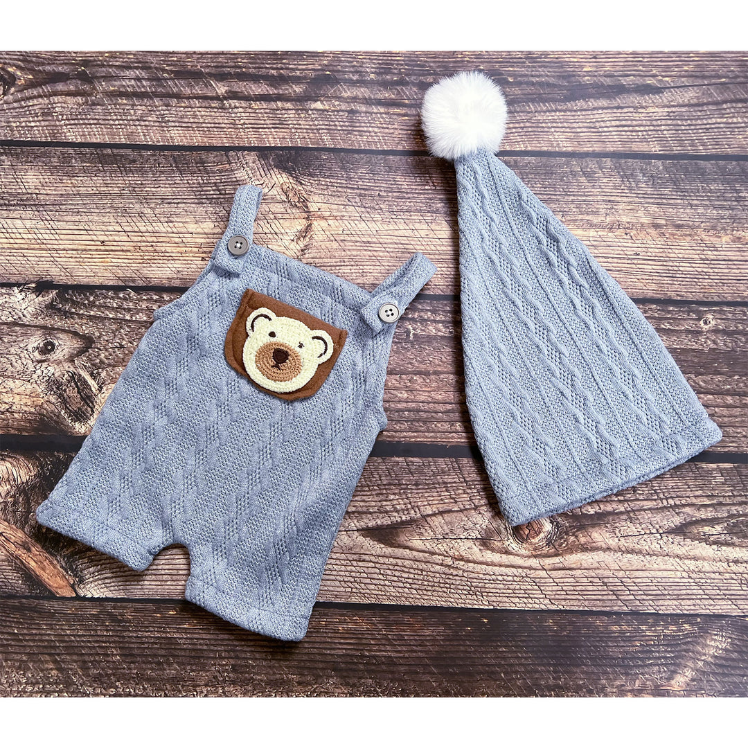 Bear Pompom Hat & Suspender Shorts Newborn Set