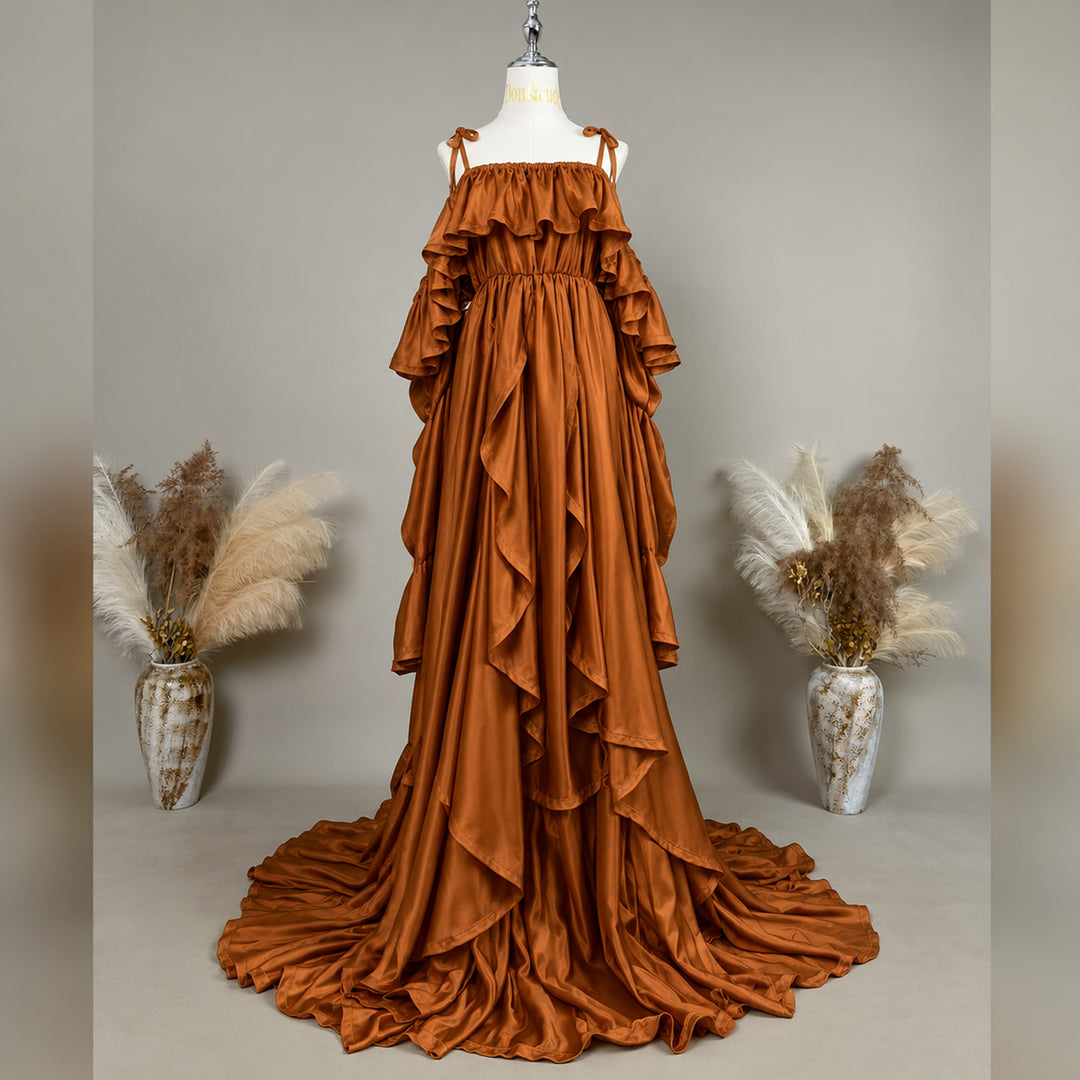 Amber Gown | Silky Tiered Ruffle Off-Shoulder Maternity Photography Dress