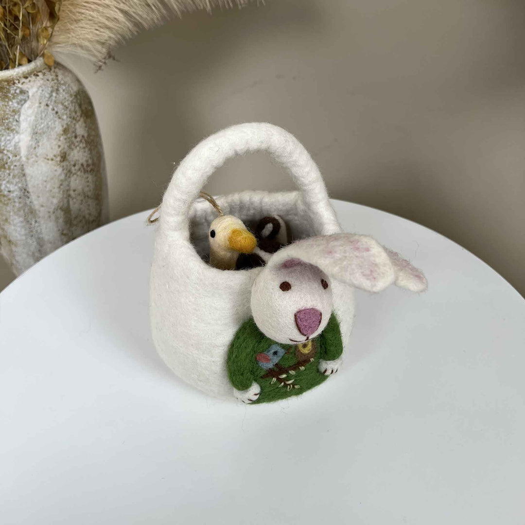 Handmade Felt Rabbit Basket Dog Goose Set