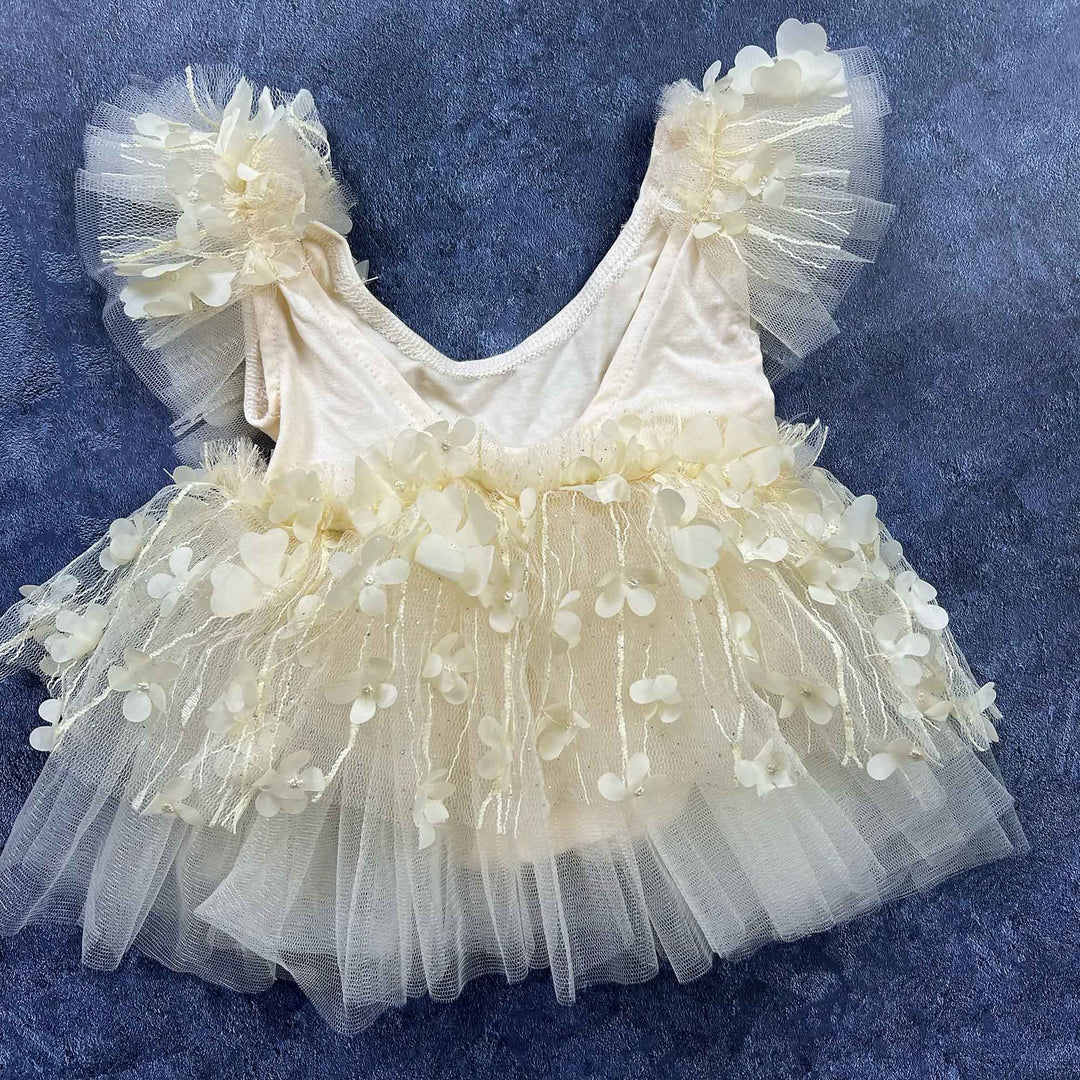 Light Yellow Floral Tulle Newborn Romper