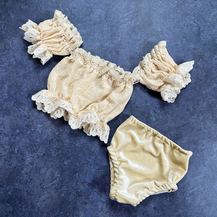 Newborn Beige  Linen Tube Top & Bloomer Set