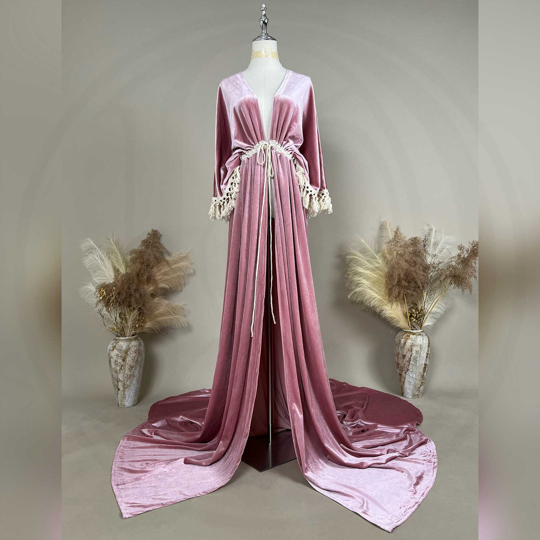 Robe de chambre fendue en velours Enid