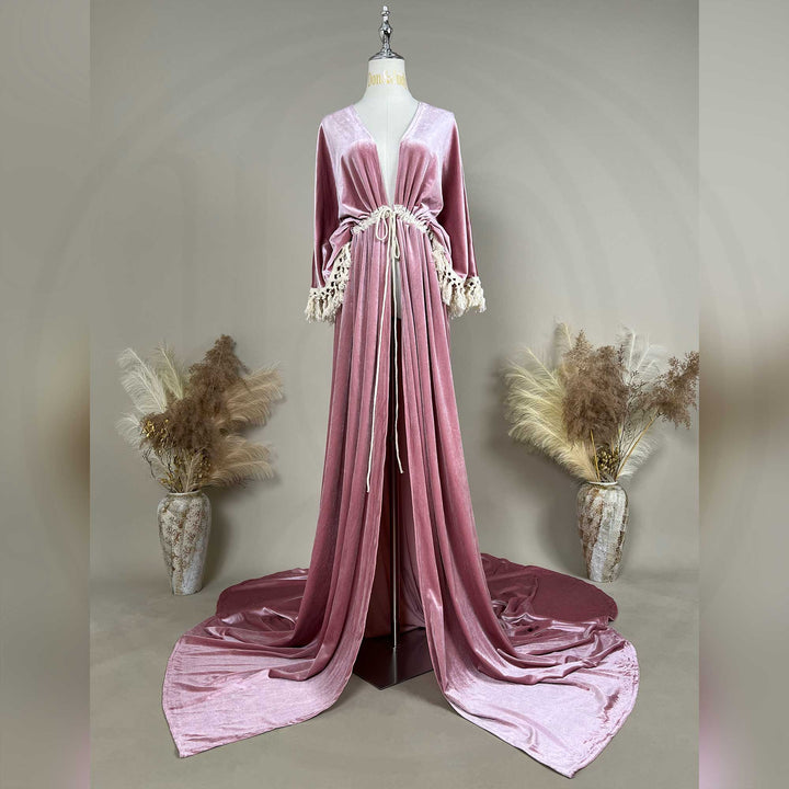 Robe de chambre fendue en velours Enid