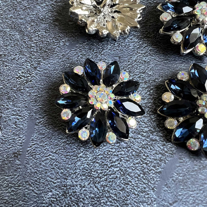 Deep Blue Rhinestone Flower Buttons