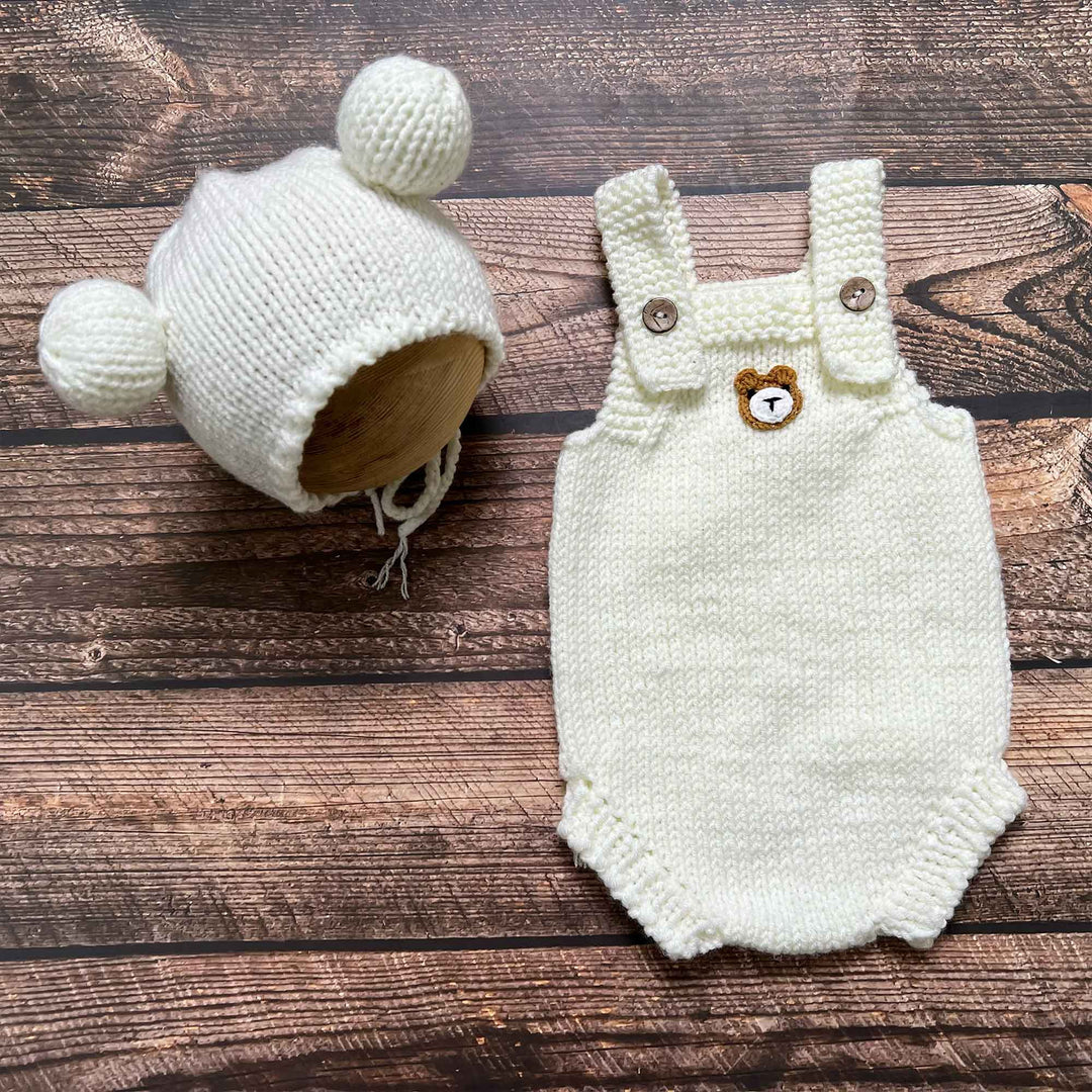 Newborn Handmade Knitted Bear Hat & Romper Set
