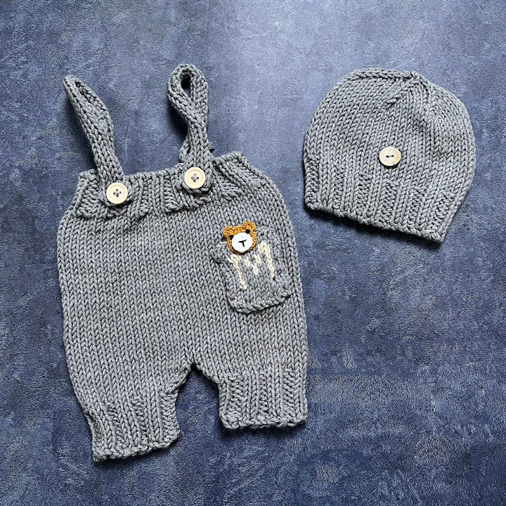 Bear Pocket Suspender Pants & Beanie Hat Set