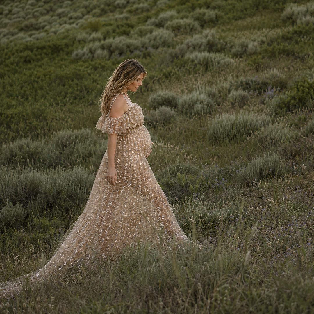 Ersa Gown | Floral Embroidered Off-Shoulder Tulle Maternity Photography Dress