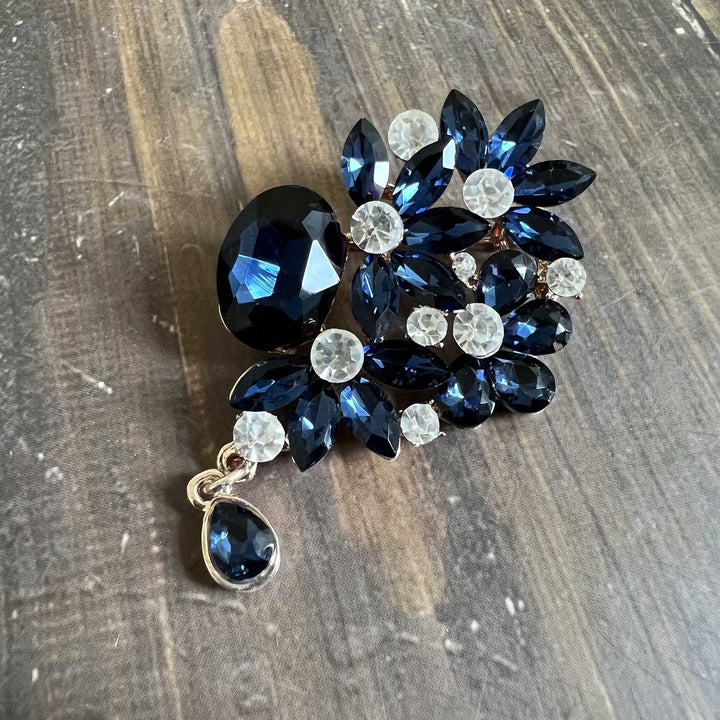 Fuchsia & Blue Rhinestone Brooches