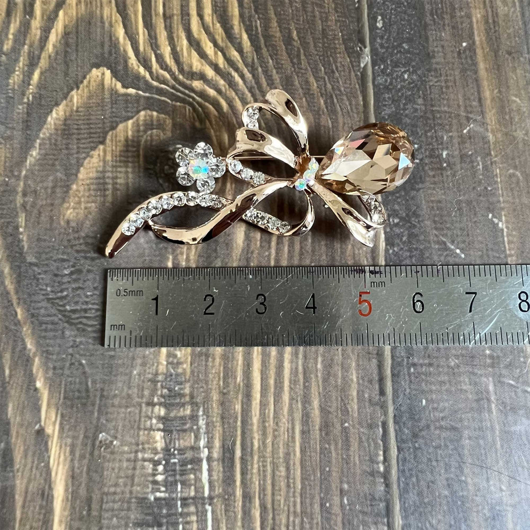 Gold Bow Rhinestone Brooches