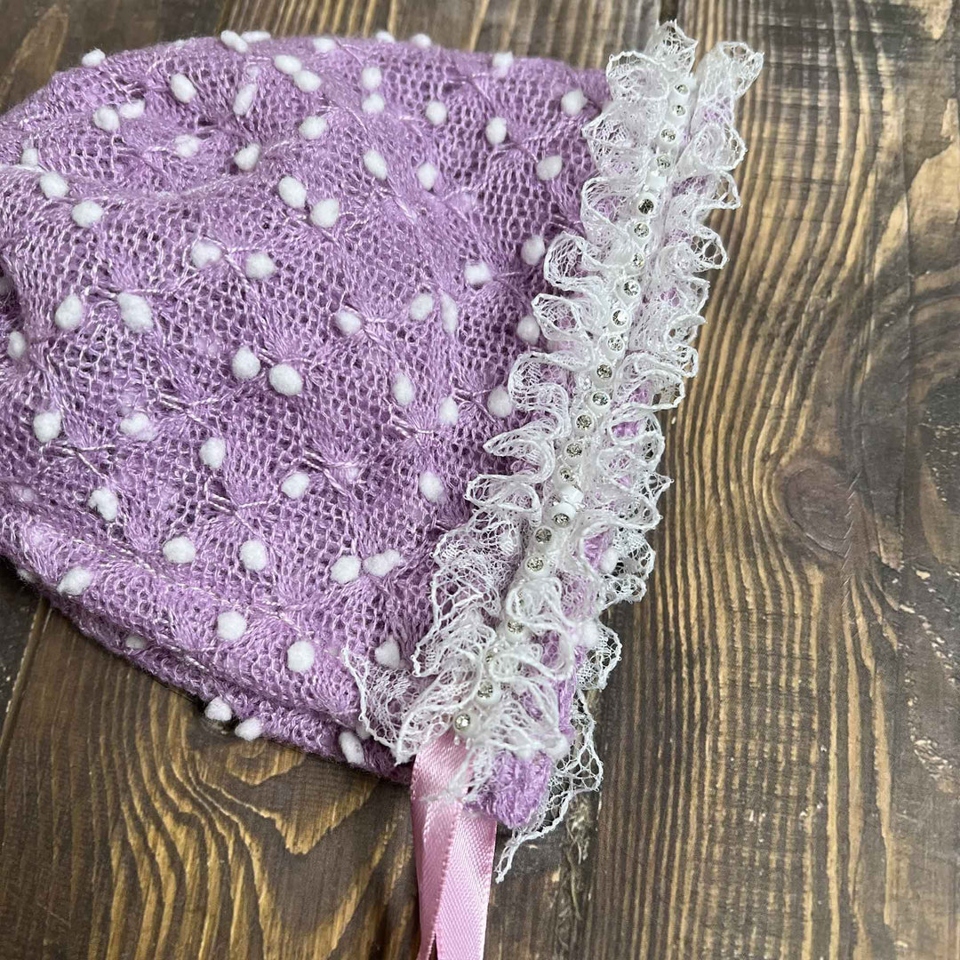 Polka Dot Hat with Lace Trim