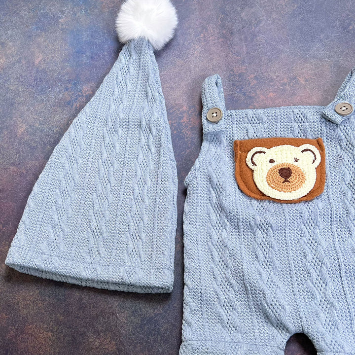 Bear Pompom Hat & Suspender Shorts Newborn Set