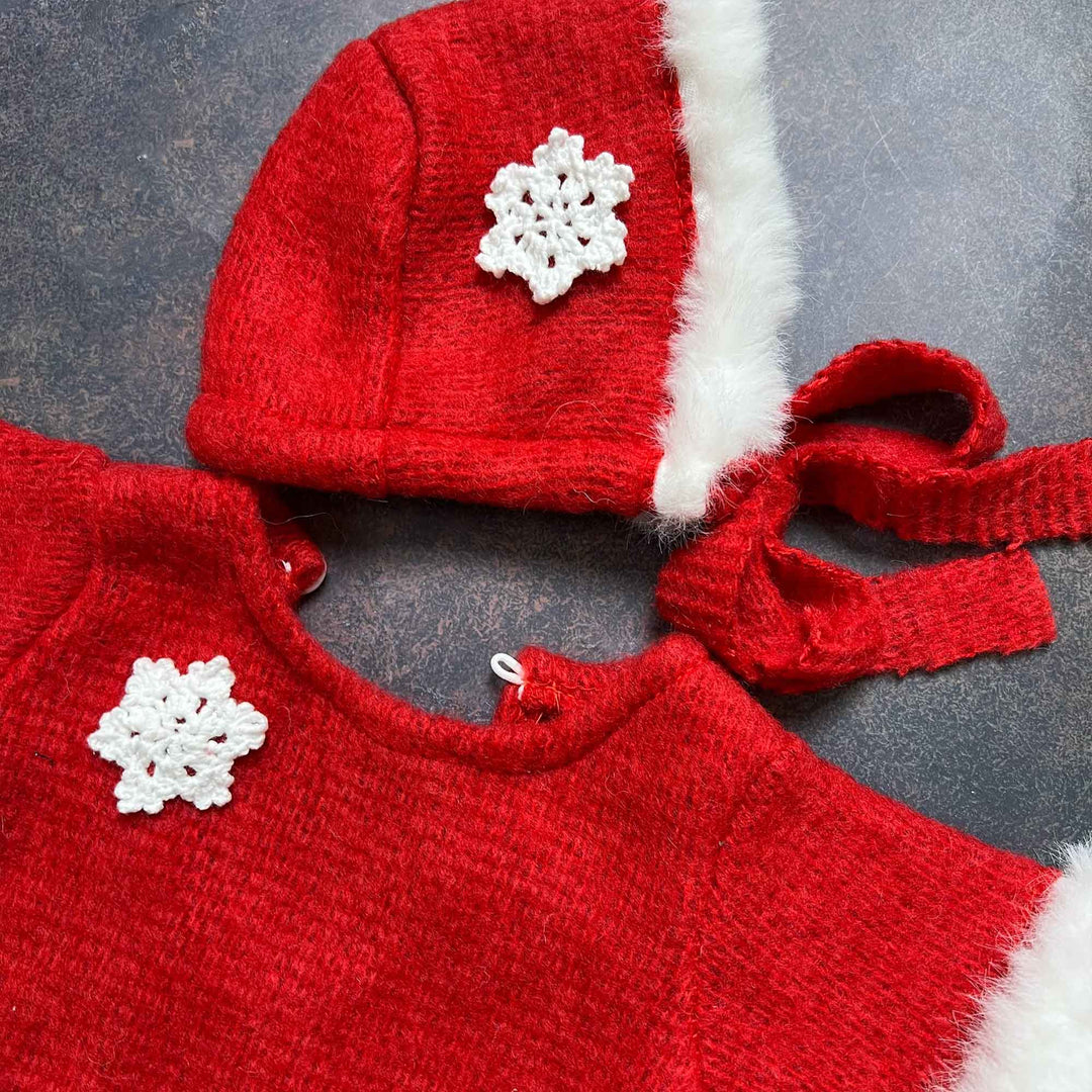 Red Snowflake Accent Newborn Hat, Romper & Socks Set
