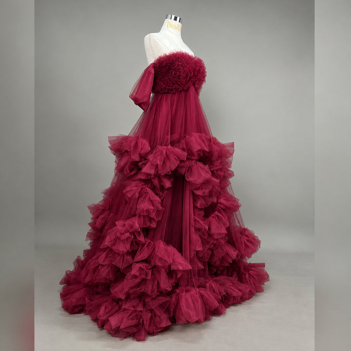 Electra Gown | Strapless Slit Tulle Maternity Photography Dress