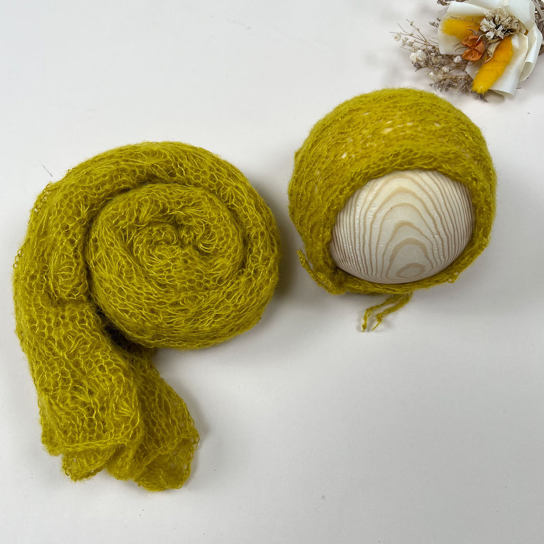 Stretchy Soft Knit Mohair Wrap with Hat Set