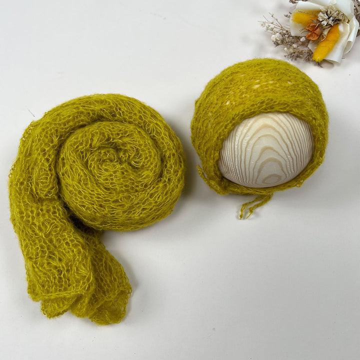 Stretchy Soft Knit Mohair Wrap with Hat Set