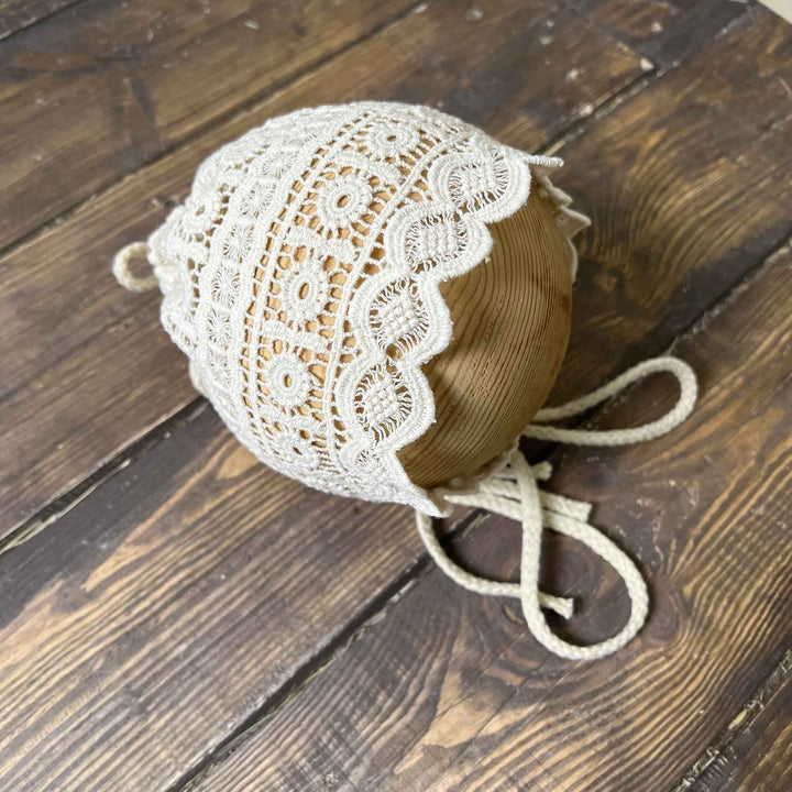 Beige Lace Trim Newborn Hat