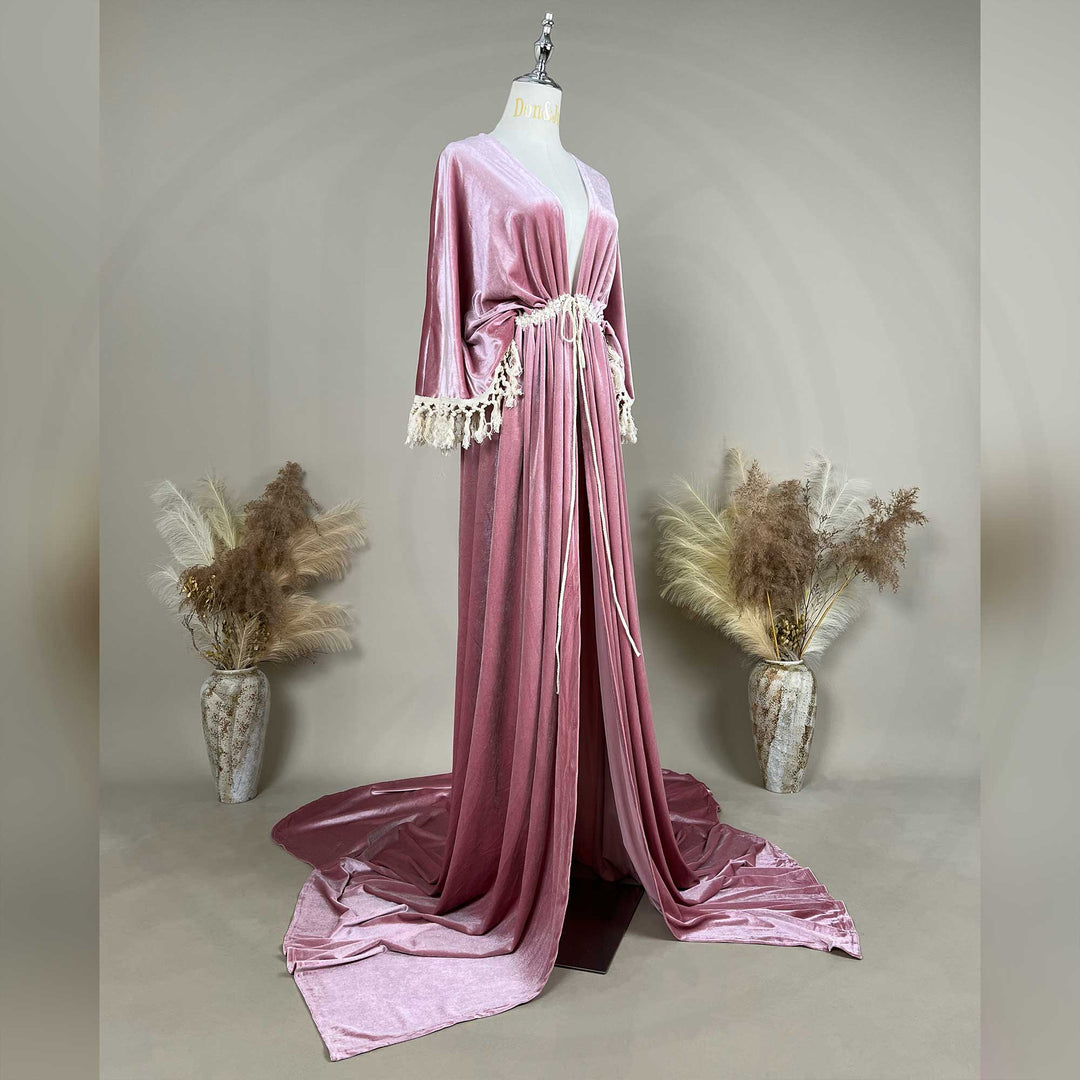 Robe de chambre fendue en velours Enid