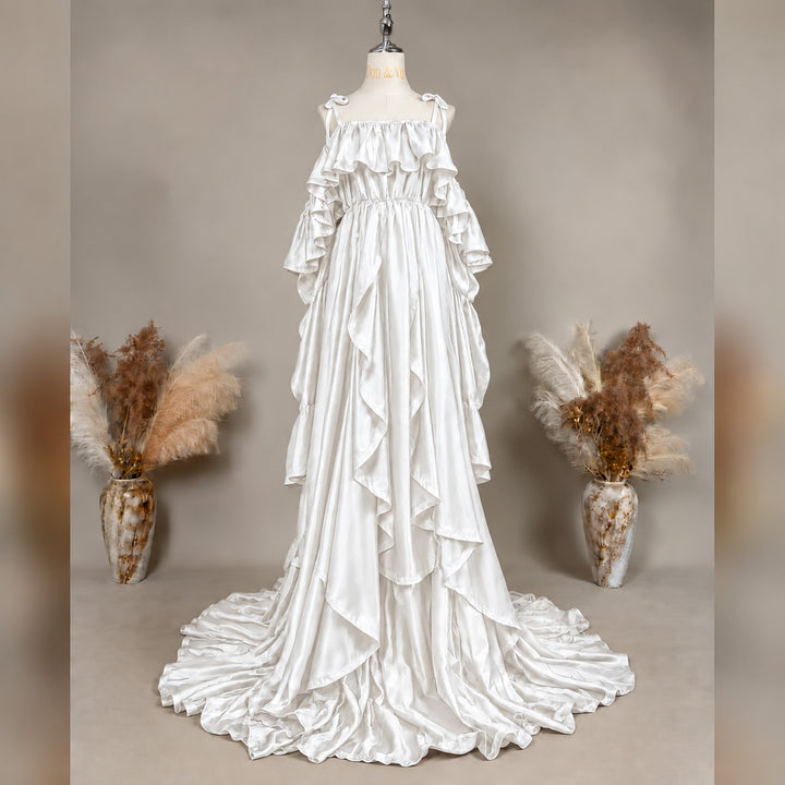 Amber Gown | Silky Tiered Ruffle Off-Shoulder Maternity Photography Dress