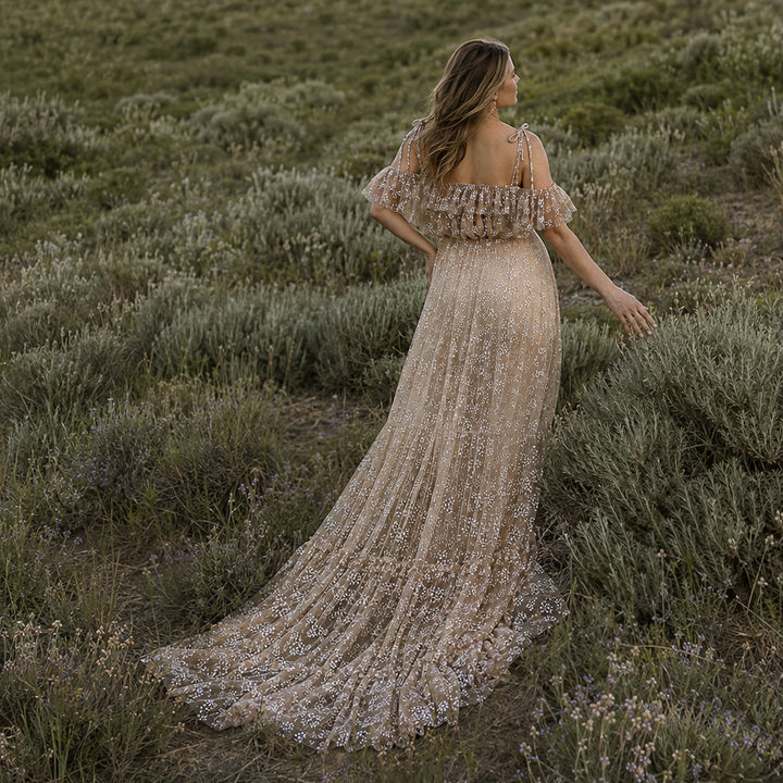 Ersa Gown | Floral Embroidered Off-Shoulder Tulle Maternity Photography Dress