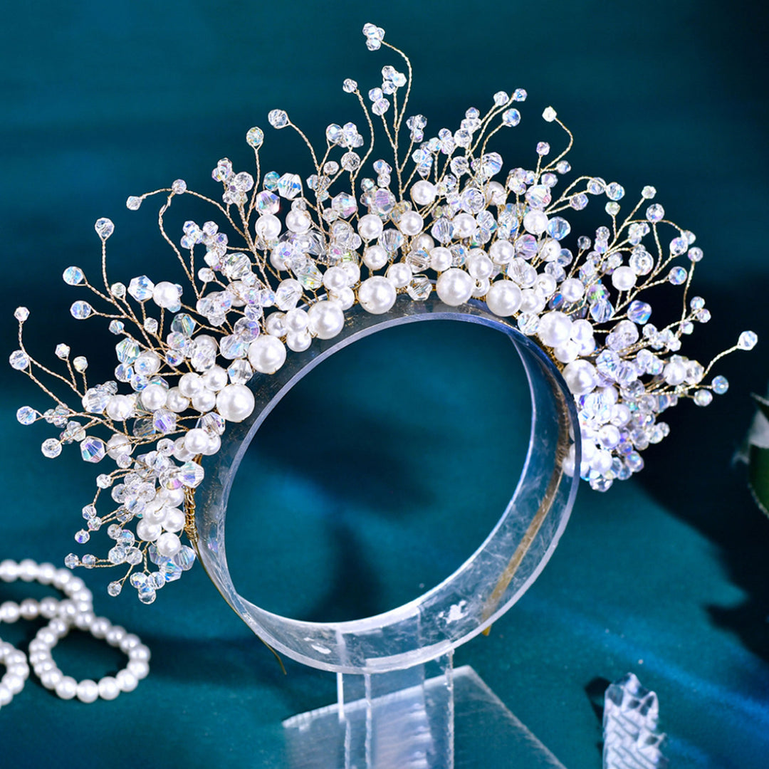 White Crystal Pearl Crown Headpieces