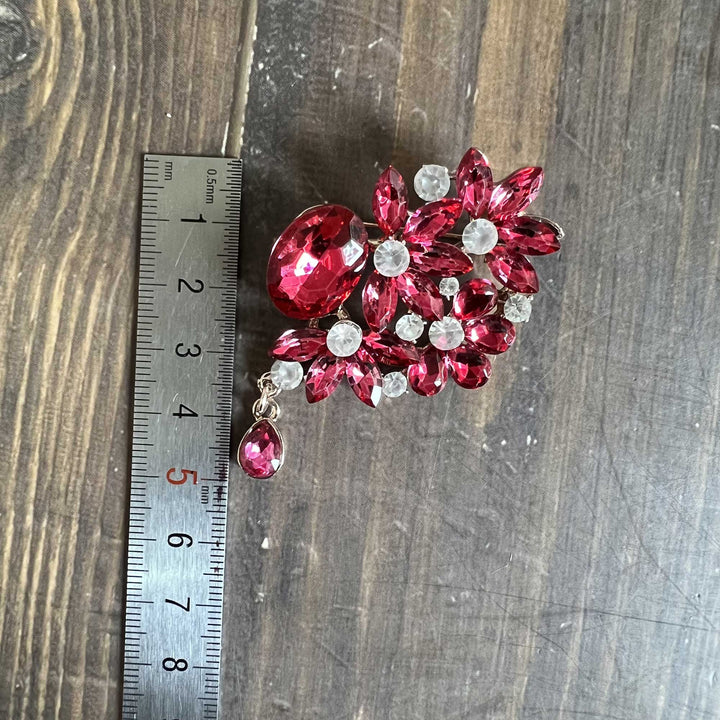 Fuchsia & Blue Rhinestone Brooches