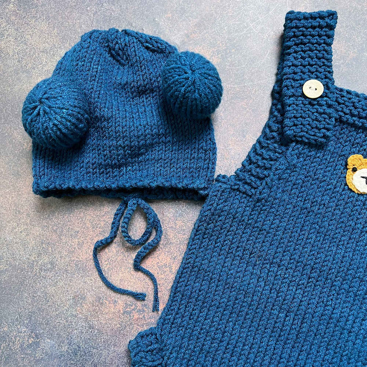 Newborn Handmade Knitted Bear Hat & Romper Set