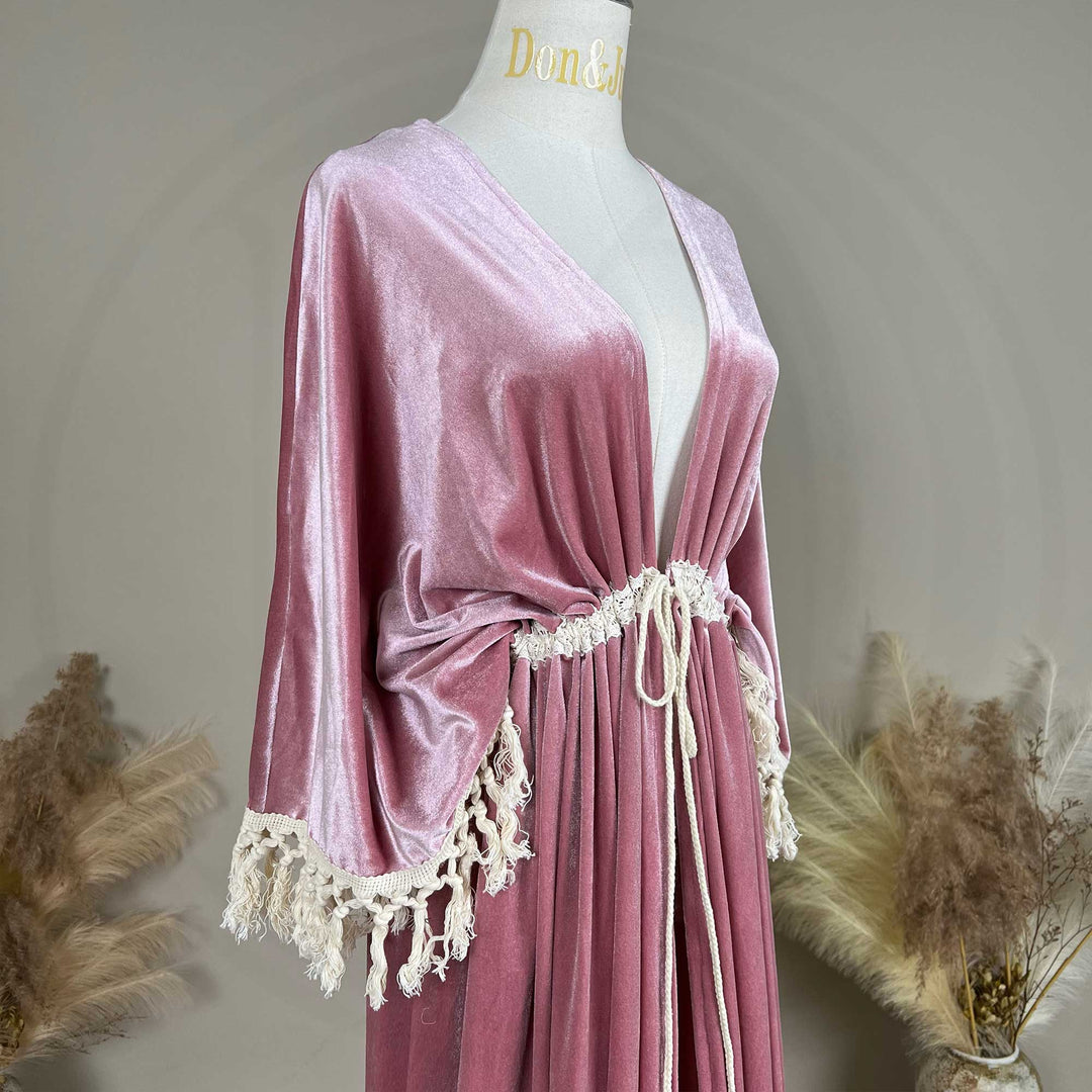 Robe de chambre fendue en velours Enid