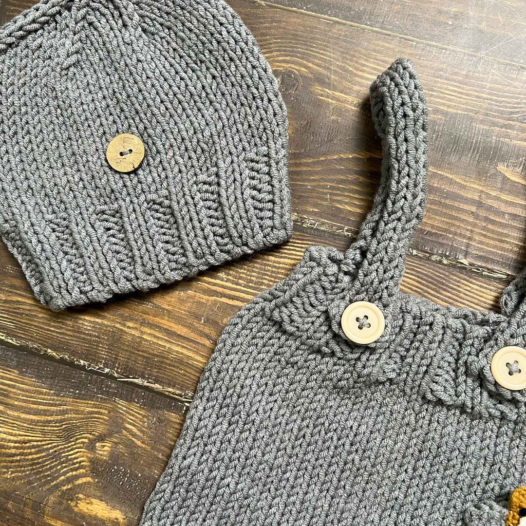 Bear Pocket Suspender Pants & Beanie Hat Set