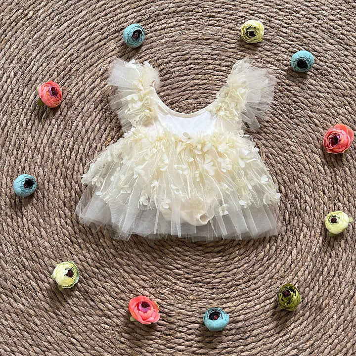 Light Yellow Floral Tulle Newborn Romper