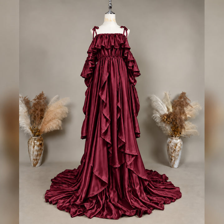 Amber Gown | Silky Tiered Ruffle Off-Shoulder Maternity Photography Dress