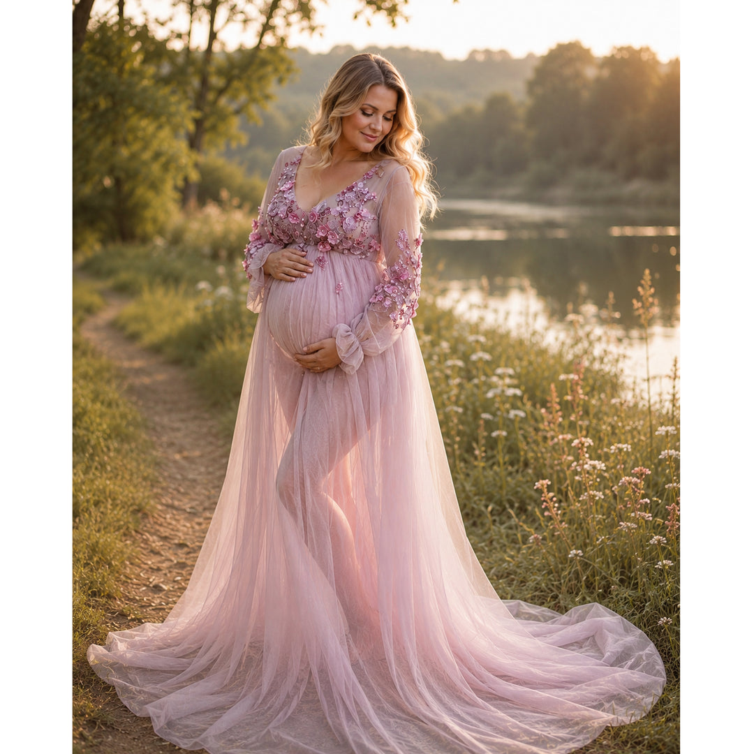Vestido con bordado floral en 3D Elma