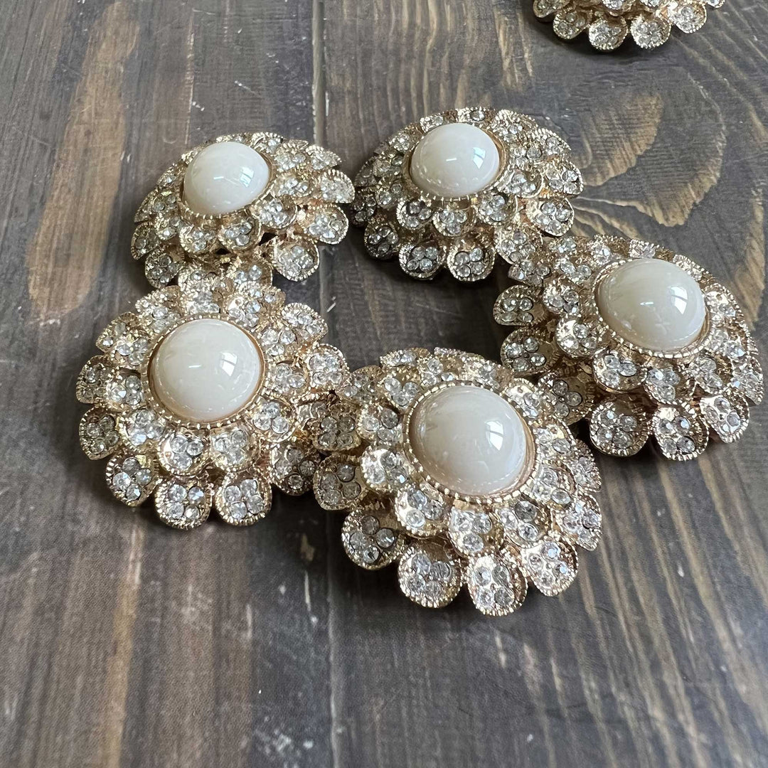 Pearl-Center Rhinestone Petal Buttons
