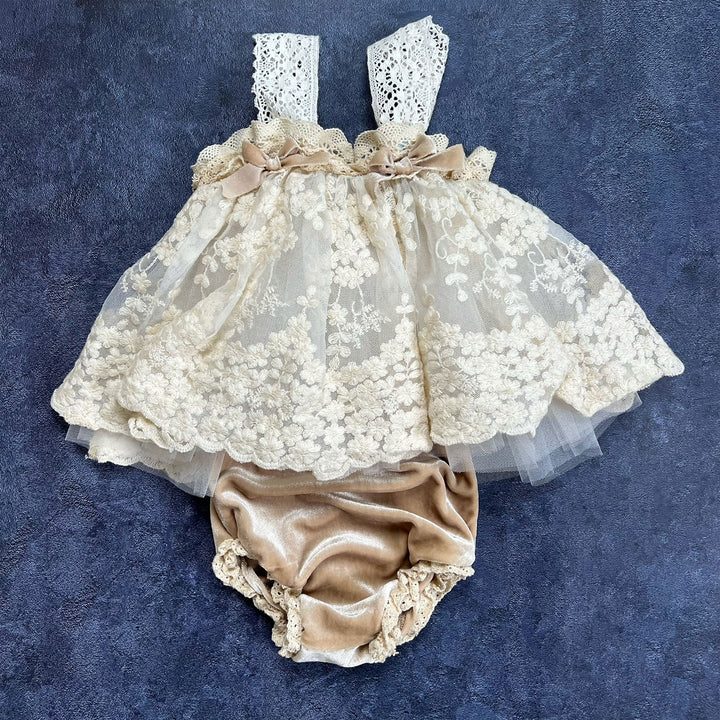 Embroidered Tulle Cami Top & Bloomer Set