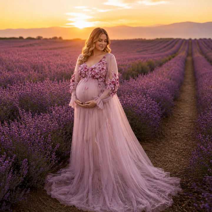 Vestido con bordado floral en 3D Elma