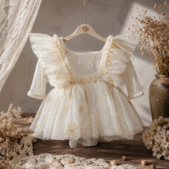 Vestido de recién nacido con tutú beige