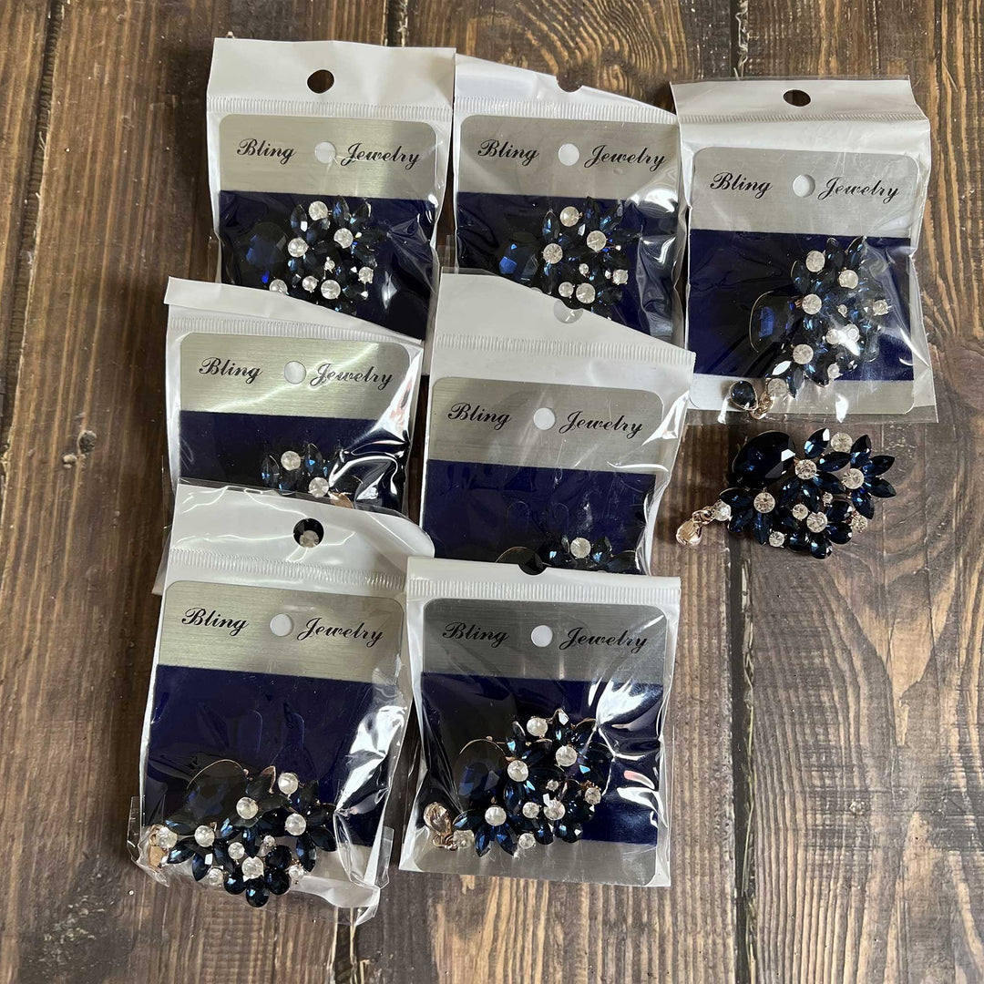 Fuchsia & Blue Rhinestone Brooches