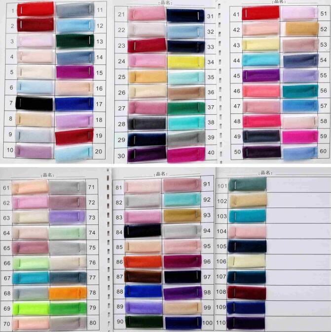 A large grid of small fabric swatches in many colors arranged on a white measurement chart with printed numbers. This is a Acaste gown color options reference image rather than a single product photo, so subject_type is Color Swatch.