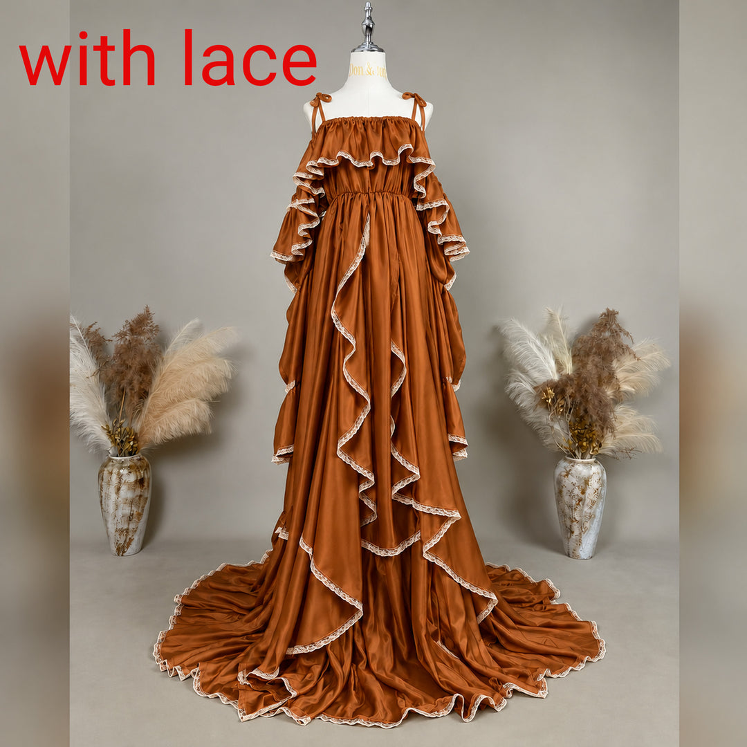 Amber Gown | Silky Tiered Ruffle Off-Shoulder Maternity Photography Dress
